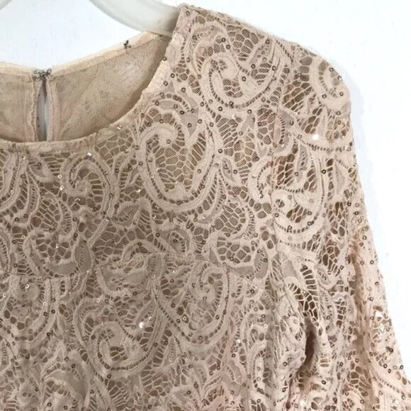 Marina Bell Sleeve Dress Blush Size 6 Sequins Lace - Picture 5 of 10